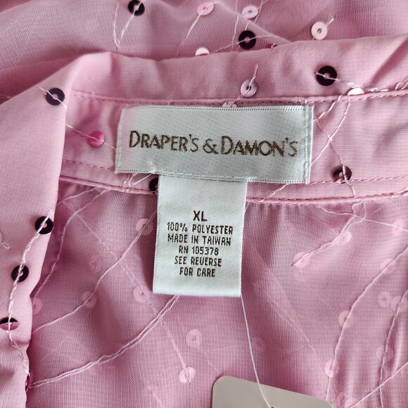 Vintage Draper's & Damon's Pink Sequin Sheer Button Up Blouse XL - Picture 6 of 8